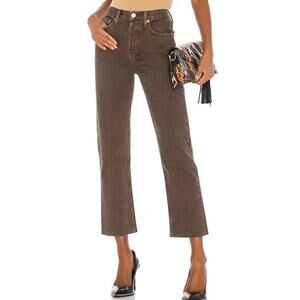 RE/DONE High Rise Stove Pipe Jeans in Washed Chocolate Size 28